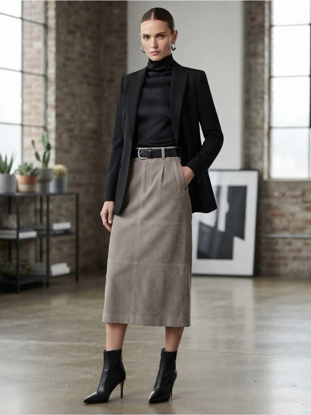 Vintage Taupe Suede Midi Skirt From Lord & Taylor NWT